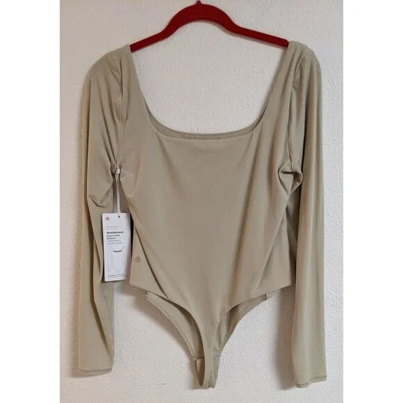 NWT~Lululemon Wundermost Square Neck Super-Soft Nulu Bodysuit in Riverstone LG - Picture 3 of 7